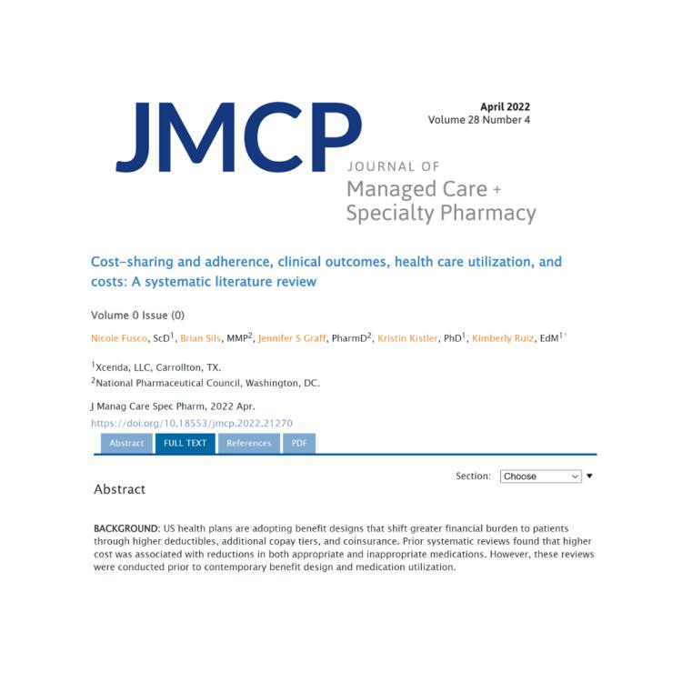 JMCP Article on Cost Sharing and Adherence