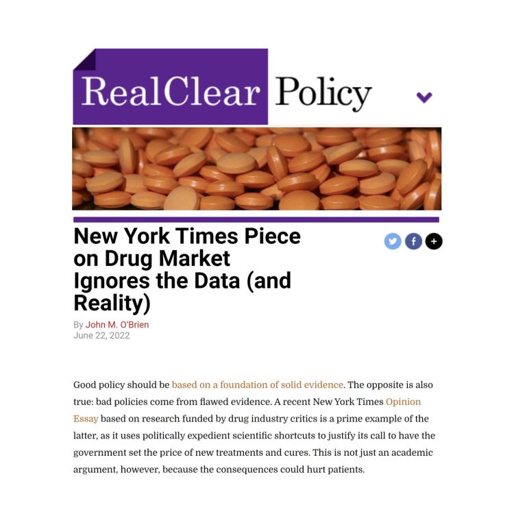 John O'Brien Commentary in RealClearPolicy